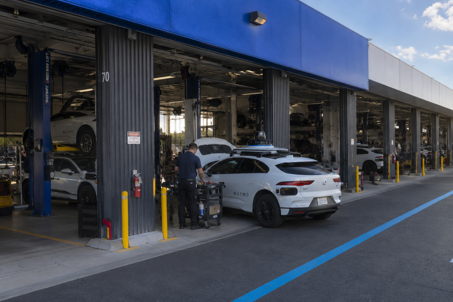Autonomous vehicle service center with Waymo vehicles